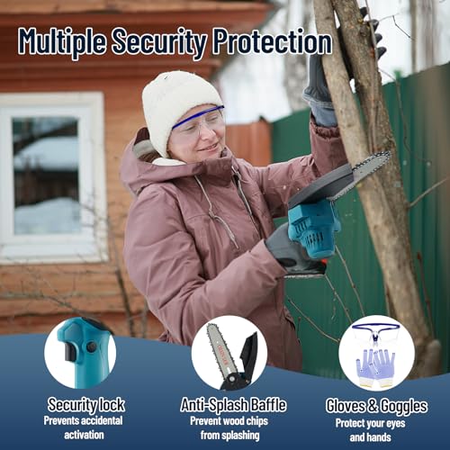 6 Inch Cordless Chainsaw for Wood Cutting with 2 Batteries and 3 Chains V4143
