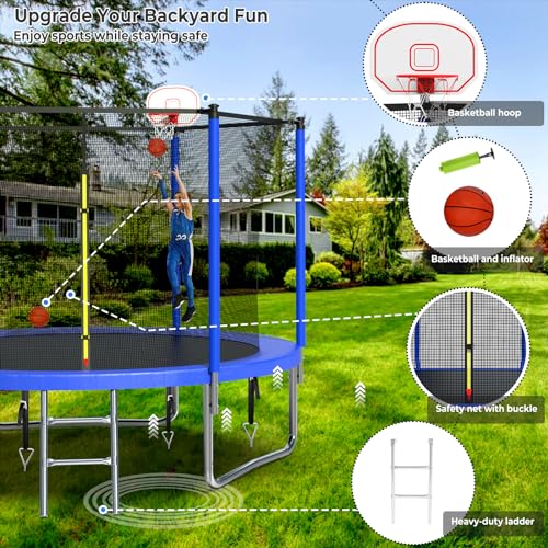 16FT Outdoor Trampoline with Enclosure and Basketball Hoop R414749