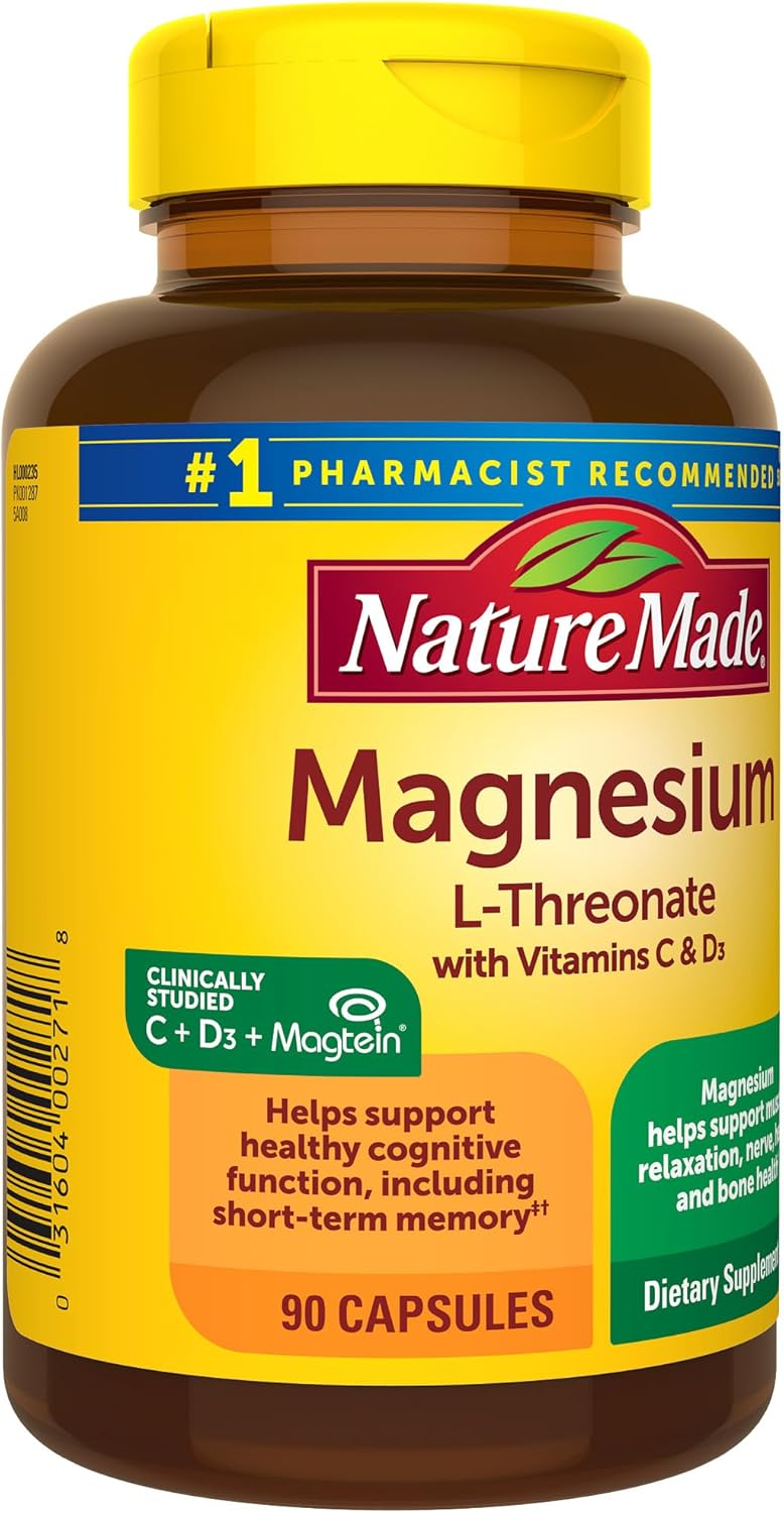 Magnesium L-Threonate with Vitamin C & D3, Cognitive Support Supplement, 90 Capsules L7179