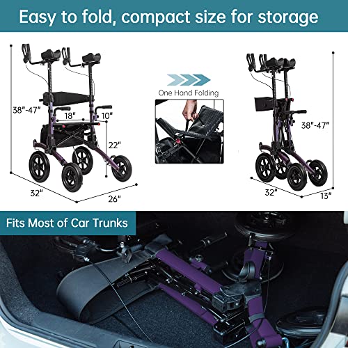 All-Terrain Upright Rollator Walker with 12" Front Wheels, Compact Folding for Seniors O121486