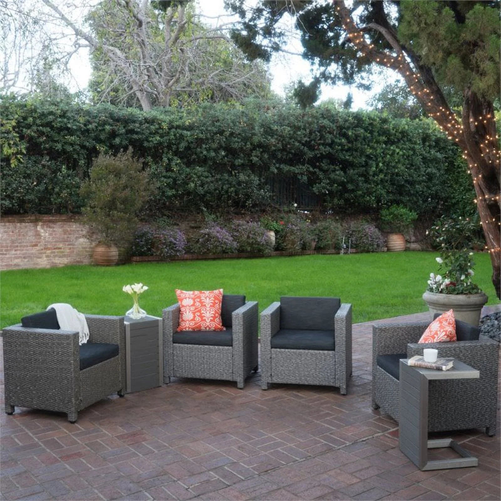 Outdoor Wicker Chair and Wood Table Set N6504