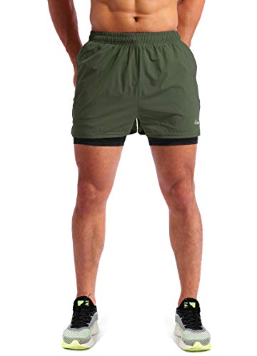 Men's 2 in 1 Running Shorts 5" Quick Dry with Phone Pockets P432
