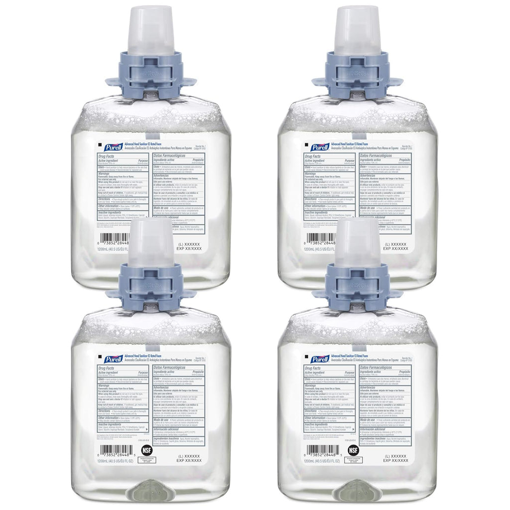 Purell Advanced Hand Sanitizer E3 Rated Foam, Fragrance Free, 1200 mL Foam Hand Sanitizer Refill FMX-12 Push-Style Dispenser (Pack of 4) – 5193-04