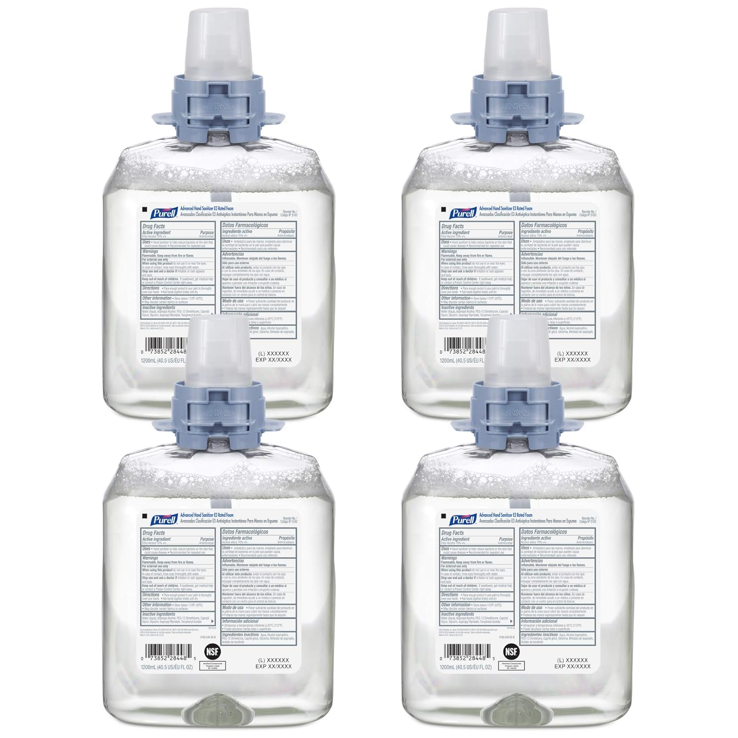 Purell Advanced Hand Sanitizer E3 Rated Foam, Fragrance Free, 1200 mL Foam Hand Sanitizer Refill FMX-12 Push-Style Dispenser (Pack of 4) – 5193-04
