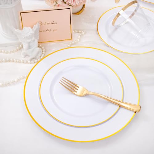 150 PCS Gold Plastic Plates Disposable Dinnerware Set with Cups for Party Wedding S565