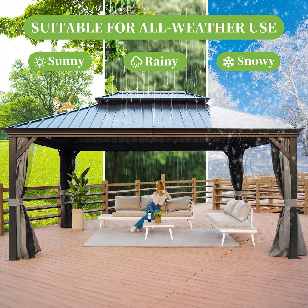 12 x 16 ft Hardtop Gazebo with Aluminum Frame and Galvanized Steel Roof X2254