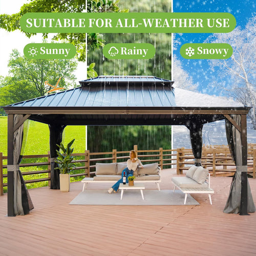 12 x 16 ft Hardtop Gazebo with Aluminum Frame and Galvanized Steel Roof X2254