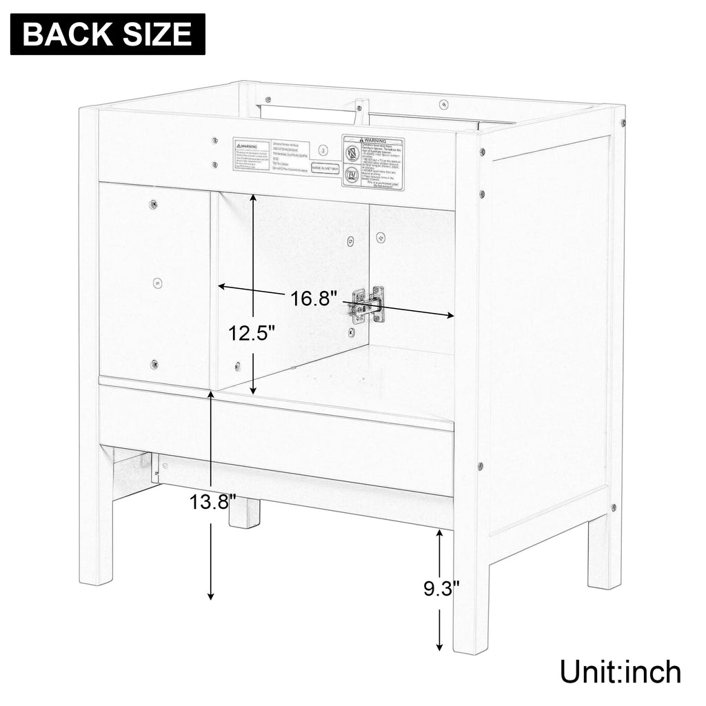 Bathroom Vanity Base with Doors and Drawers, Solid Wood Frame, Grey C98870