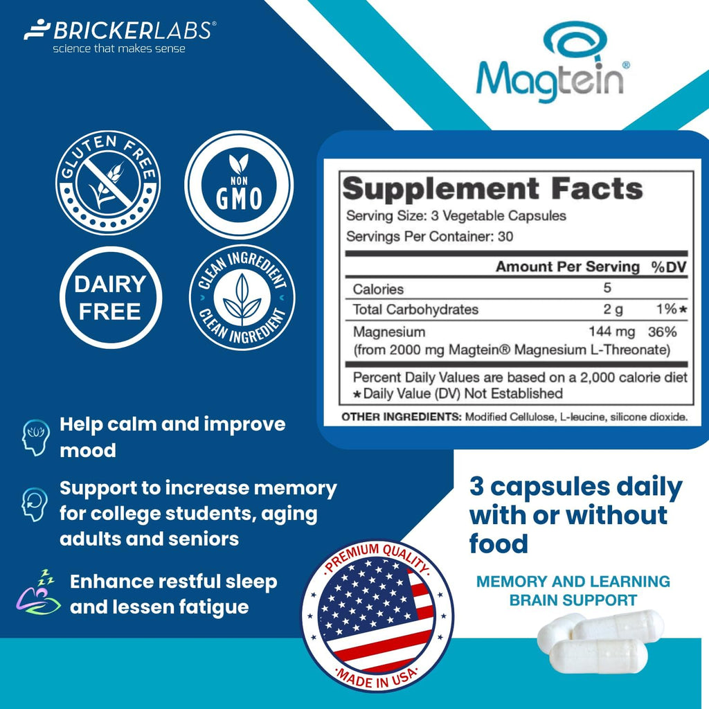 Magnesium L Threonate Supplement for Brain Health, 90 Capsules M243