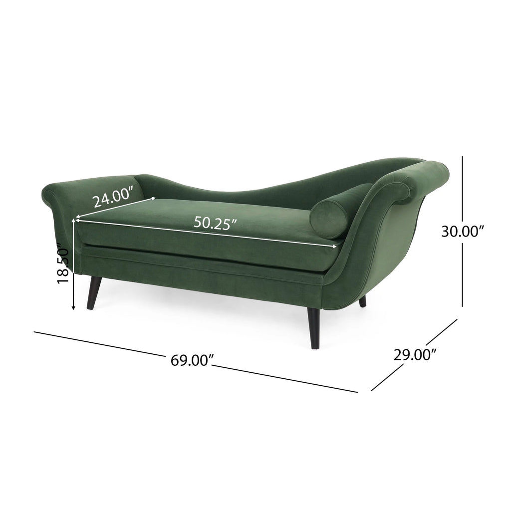 Indoor Fabric Chaise Lounge with Bolster Pillow, Sage Green V580