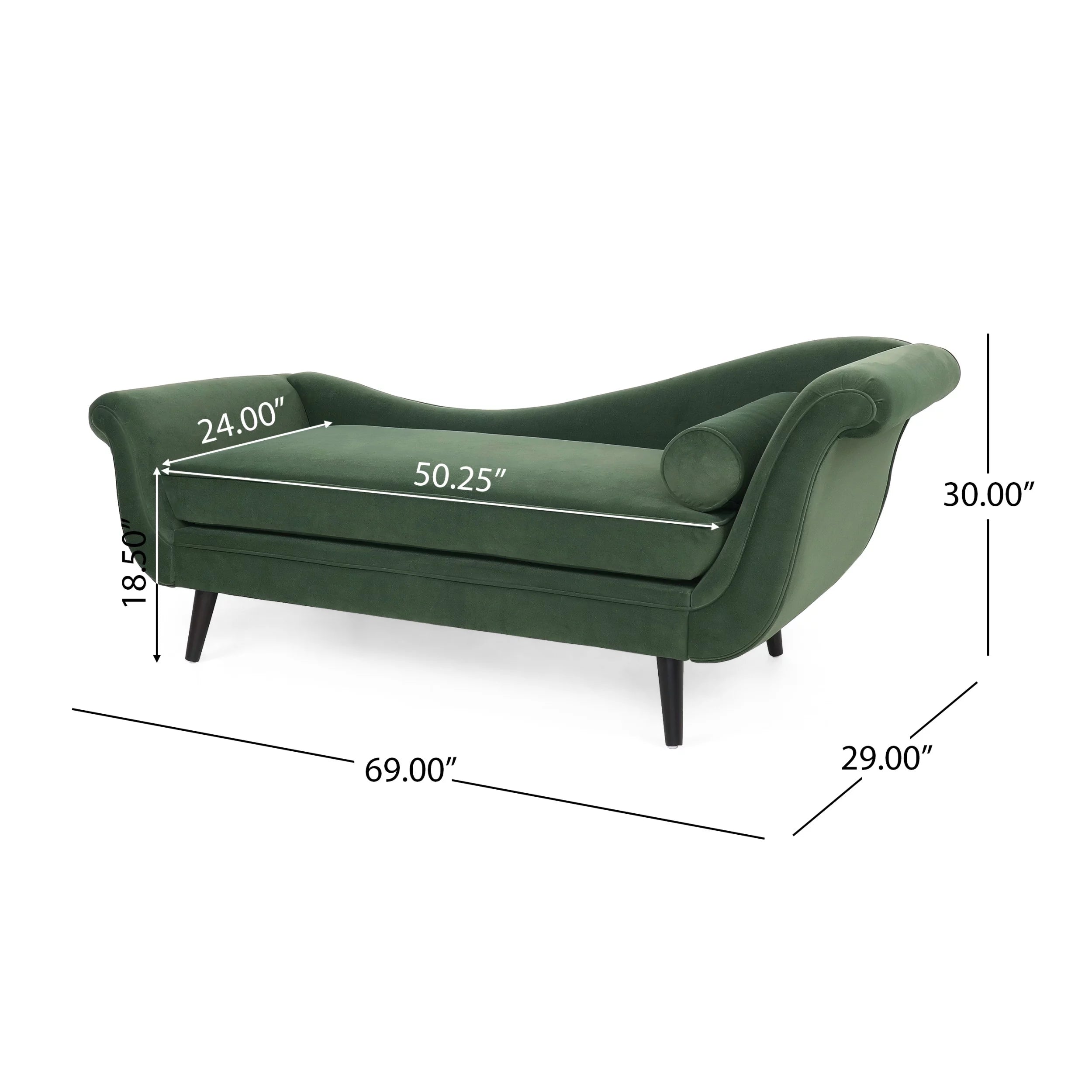 Indoor Fabric Chaise Lounge with Bolster Pillow, Sage Green V580