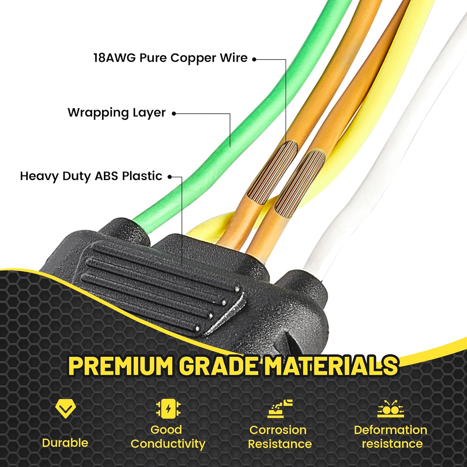 4 Pin 5 Wire Trailer Wiring Harness 22FT for Taillights, 4 Way Flat Plug, Pure Copper Wire J492508