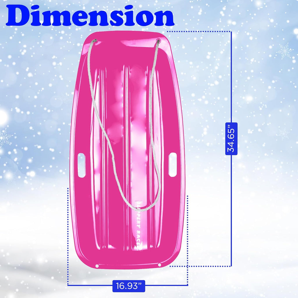 Plastic Toboggan Snow Sled for Kids with Pull Rope, Pink (3 Pack) I88453