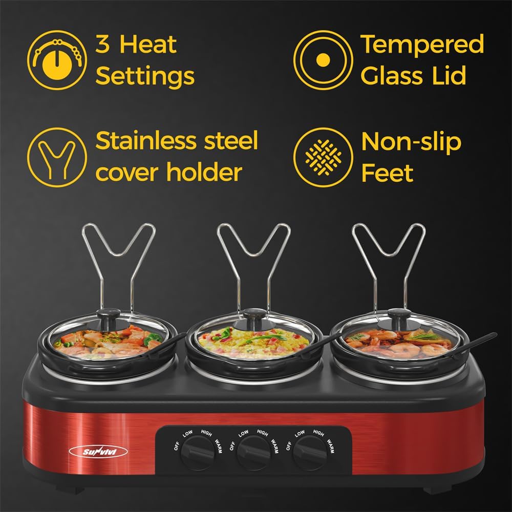 3 x 1.5 Quart Slow Cooker Buffet Server with Adjustable Temperature F487559