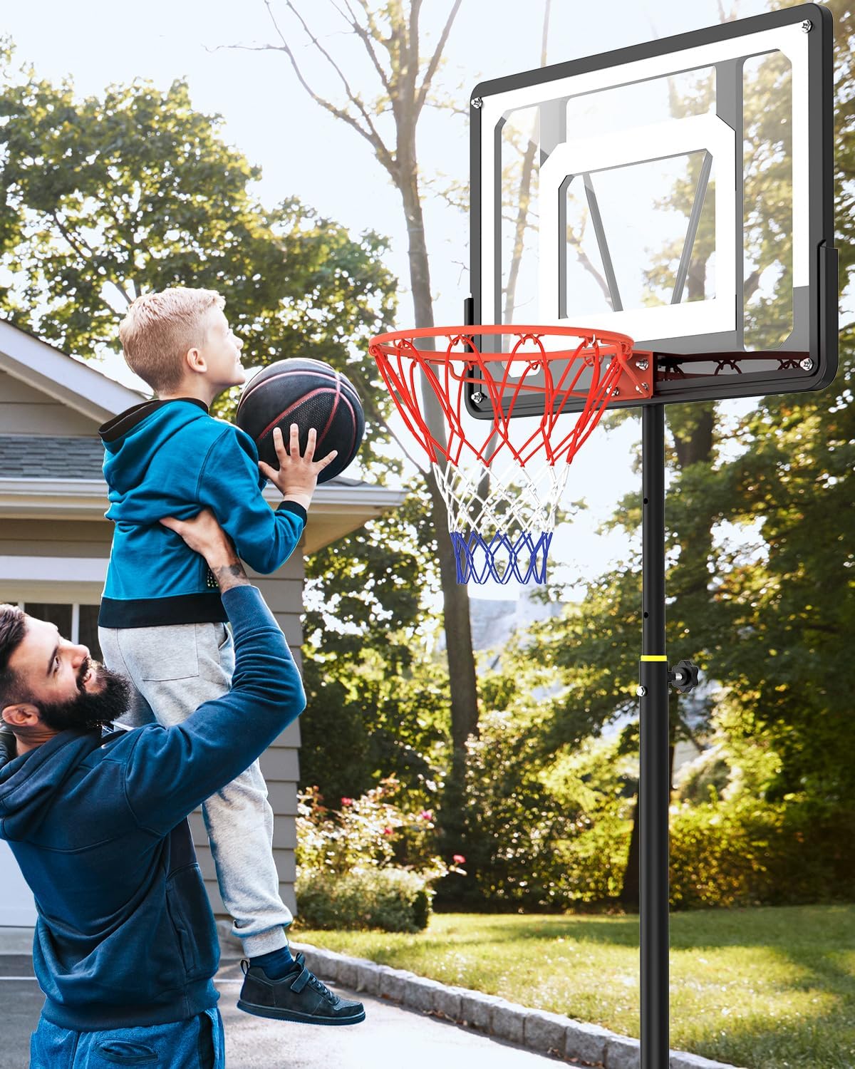 Portable Basketball Hoop, 5-7FT Adjustable, 33 Inch Shatterproof Backboard with Wheels V690391