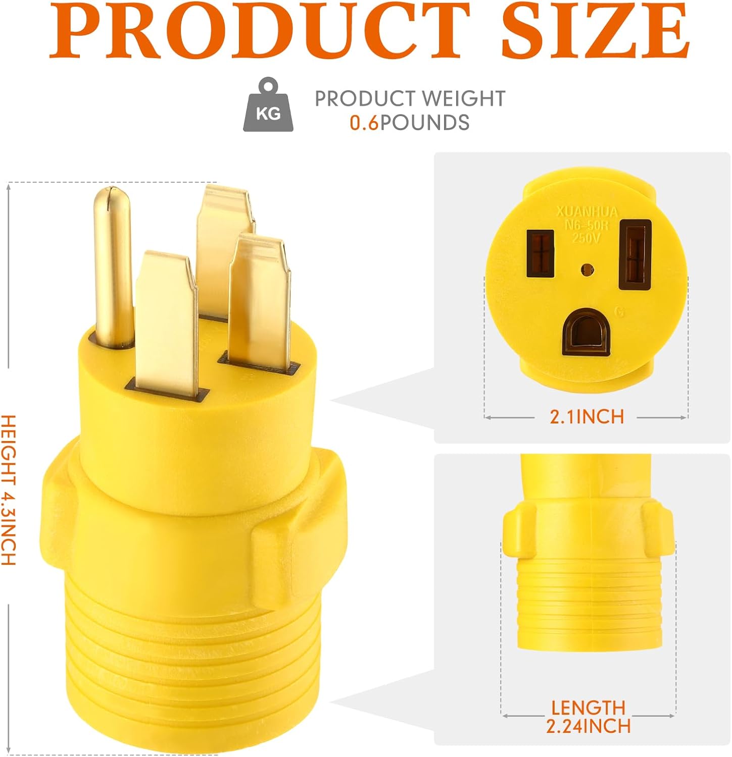 Welder Adapter, NEMA 14-50P Male to 6-50R Female, 50 Amp 4 to 3 Prong R730