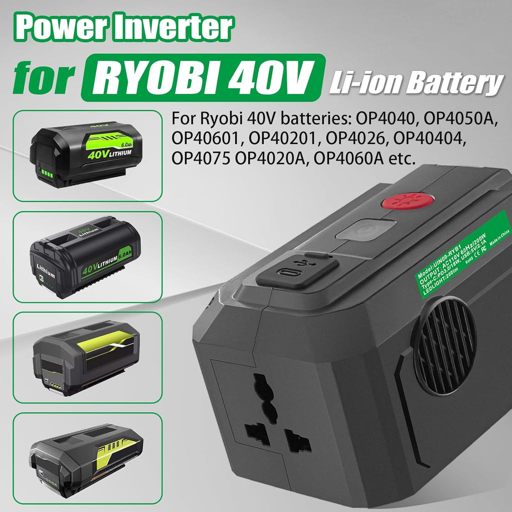 200W Power Inverter for 40V Battery, DC 18V to AC 110V with USB and Type-C Ports L683