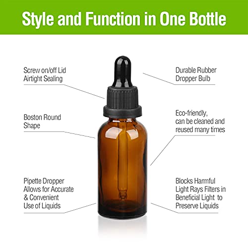 Amber Glass Dropper Bottles with Pipette, 4 x 50ml, Refillable Y515048