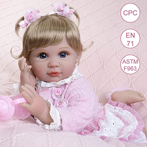 Lifelike Reborn Baby Doll 22 Inch Newborn Girl with Feeding Toy Accessories Gift Set U6351