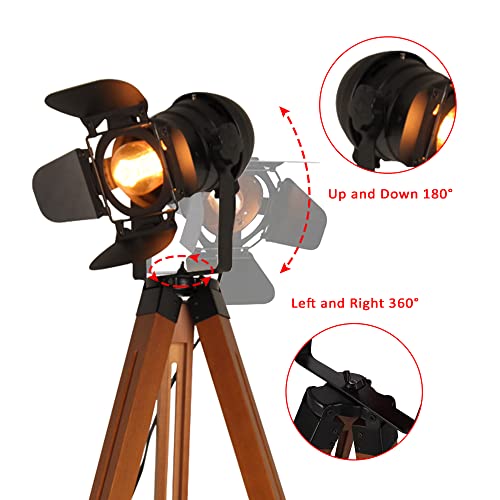 Industrial Tripod Floor Lamp for Living Room, Vintage Standing Reading Lamp with Metal Wood Leg A791