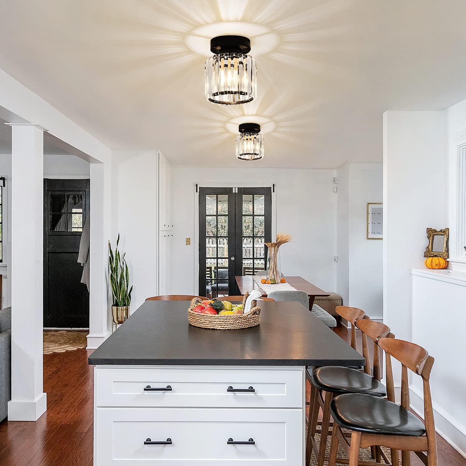 Small Crystal Chandelier Flush Mount Ceiling Light Modern Mini Black V911261