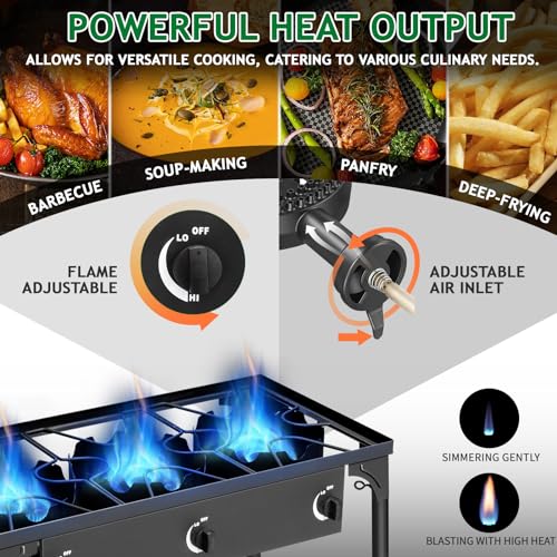 3 Burner Propane Gas Stove for Outdoor Cooking, 225,000 BTU Camping Cooker S3202