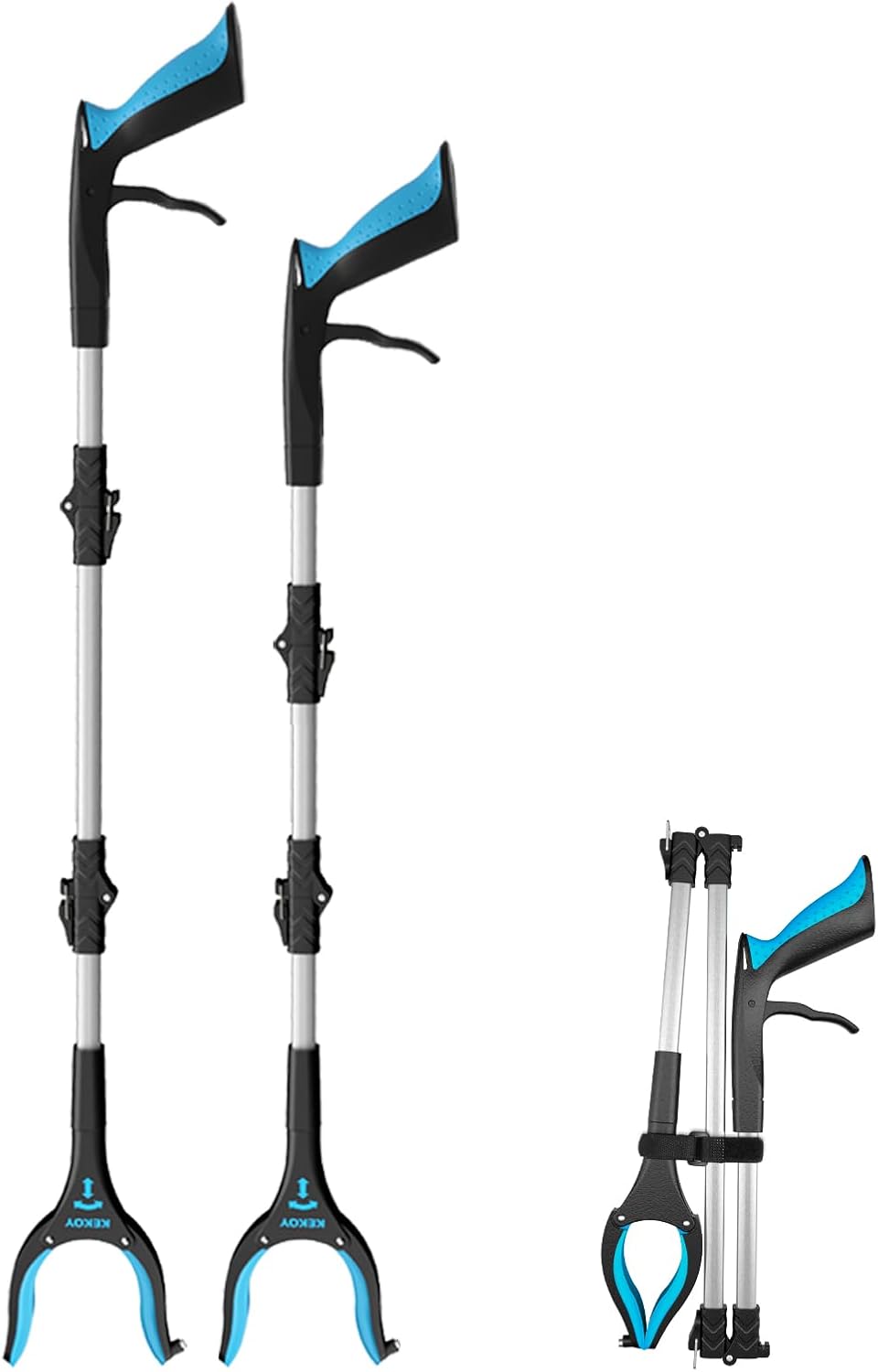 36" & 40" Grabber Reacher, Kekoy Foldable Grabbers for Elderly Grab it Reaching Tool Heavy Duty, Anti-Slip Rotating Jaw with Magnet, 4" Wide Claw Opening Reachers for Seniors(Blue)