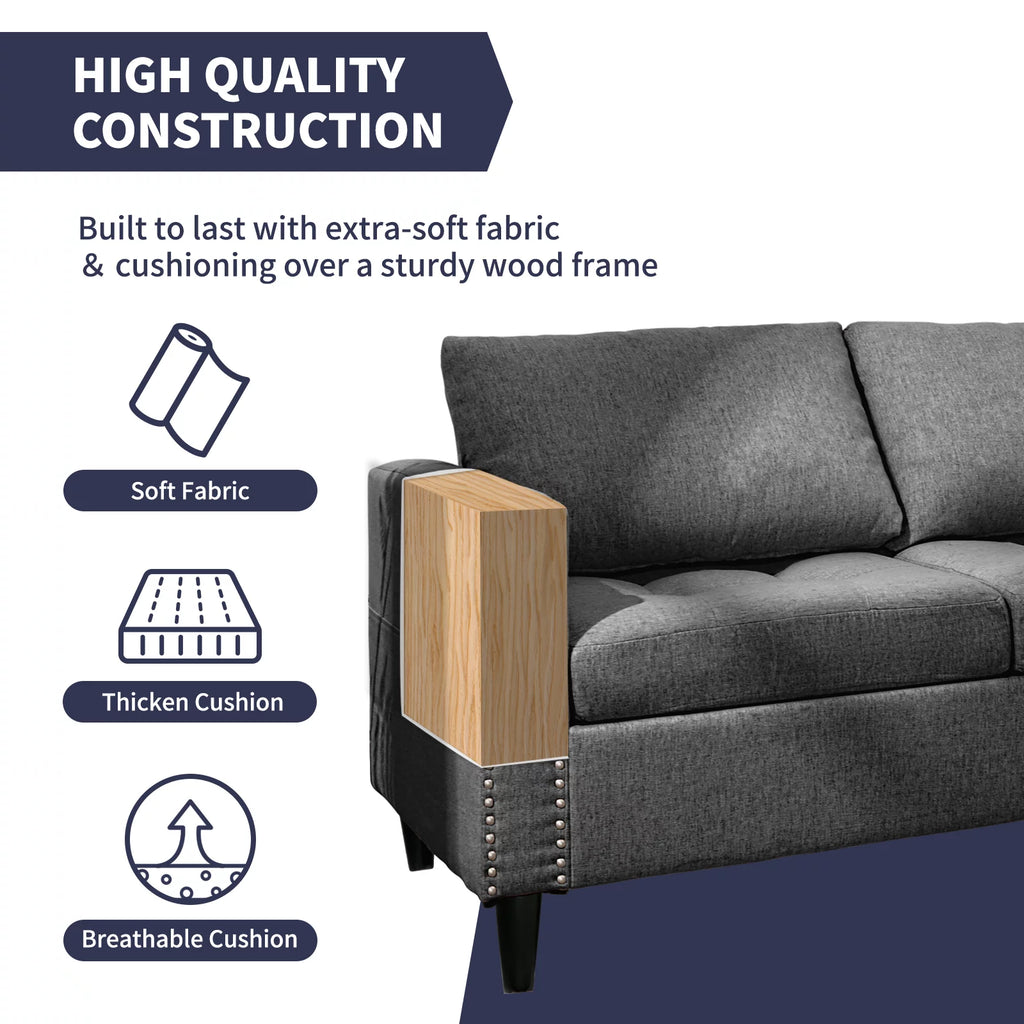 Reversible Sectional Couch, 3 Seat L Shaped Modular Sleeper Sofa Bed with Storage Ottoman, Dark Grey A4441