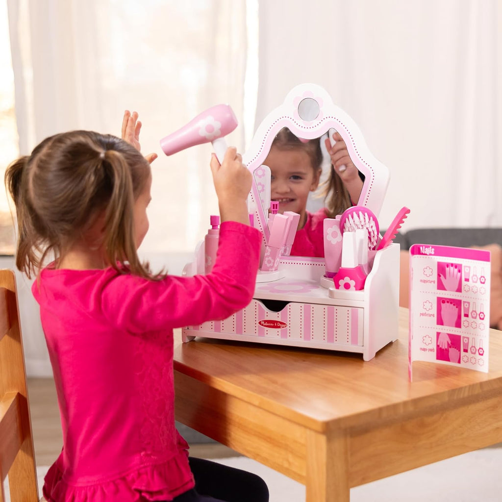 Wooden Beauty Salon Play Set with Vanity and Accessories L2162