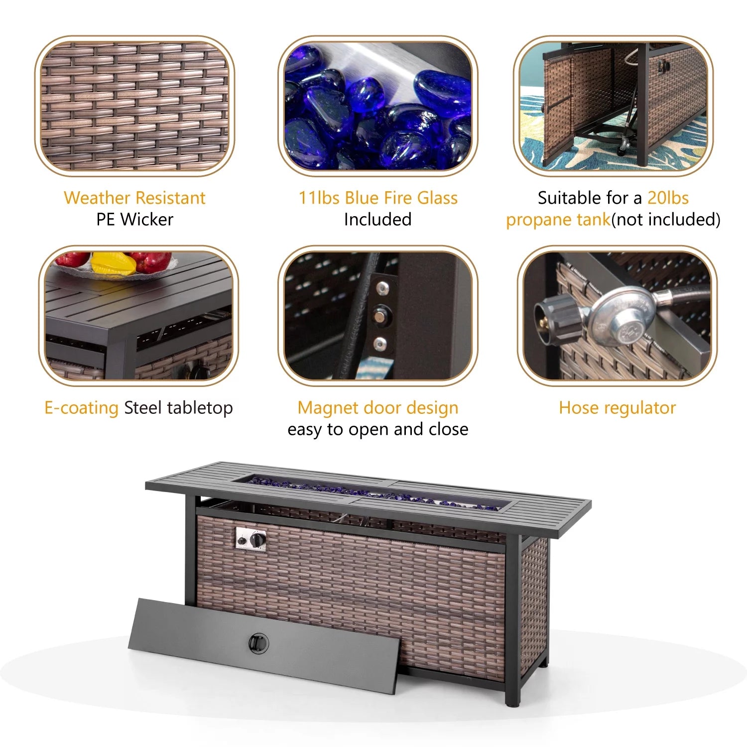 9-Seat Outdoor Patio Furniture Set with Fire Pit Table Wicker Beige P993501