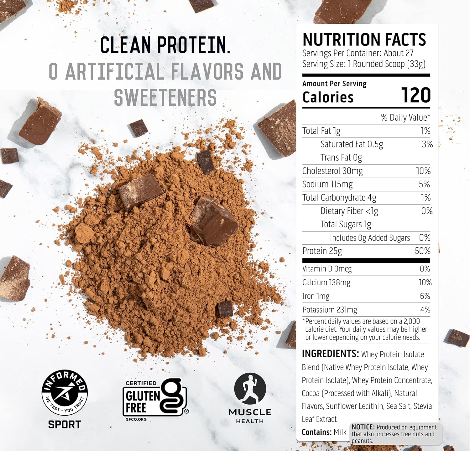 Chocolate Whey & Plant Protein Powder Blend, 18 Servings U65491