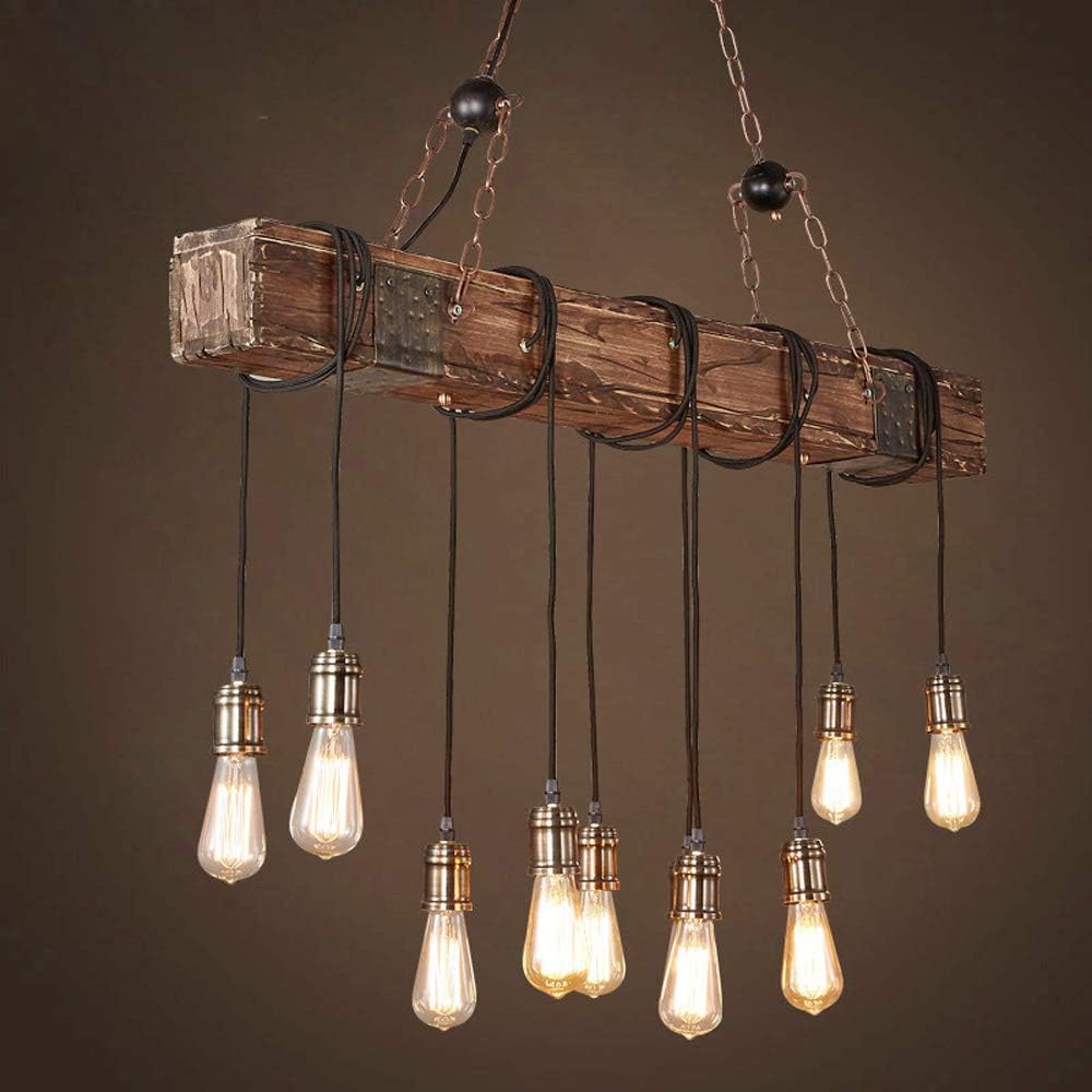 Rustic Industrial 10-Light Linear Chandelier for Kitchen Island Dining Room I830