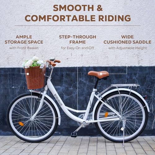 Beach Cruiser Bike for Women, 26 Inch, Step Through with Basket R10252