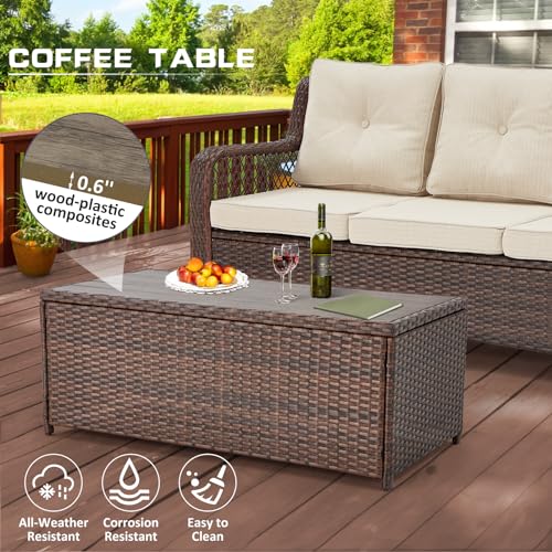 Outdoor Wicker Patio Conversation Set with Table and Ottomans P803