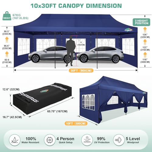 10x20 Pop Up Canopy Tent with 6 Removable Sidewalls, Waterproof and UV 50+ U619