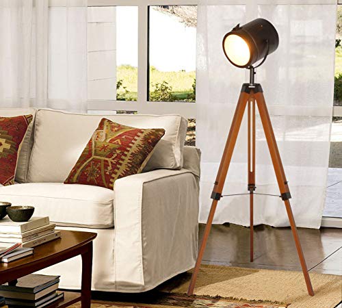 Wooden Tripod Floor Lamp for Living Room, Adjustable Standing Light Y9009
