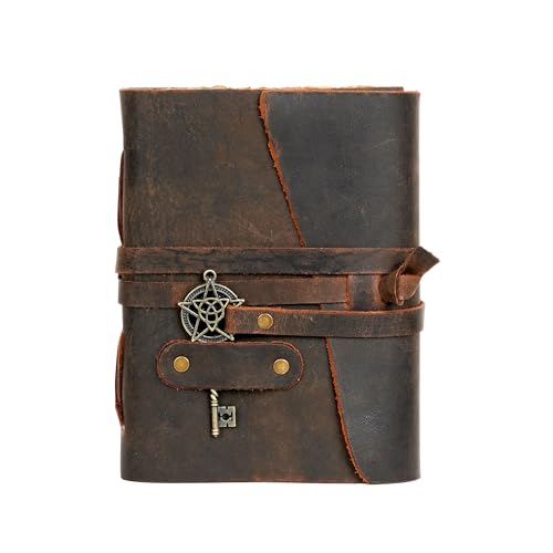 Vintage Leather Journal - 7"x5" Rustic Mocha Brown, 200 Pages Watercolor Paper H2780