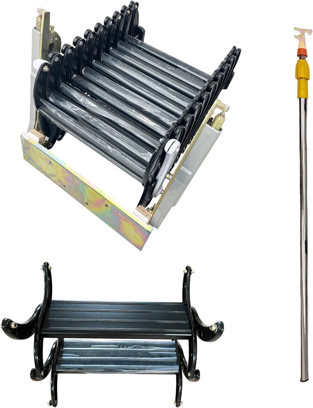 Folding Attic Ladder, Wall-Mounted Retractable Loft Stairs, 12 Steps, 9.8ft Max Height R160035