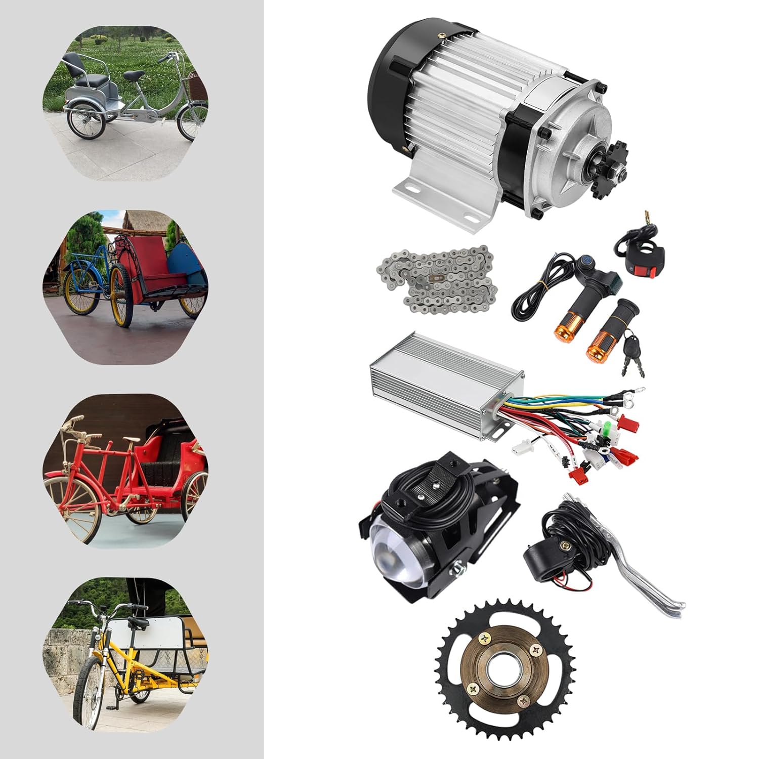 Electric Brushless Geared Motor Kit, 750W E-Tricycle Conversion, 300Kg Load R511906