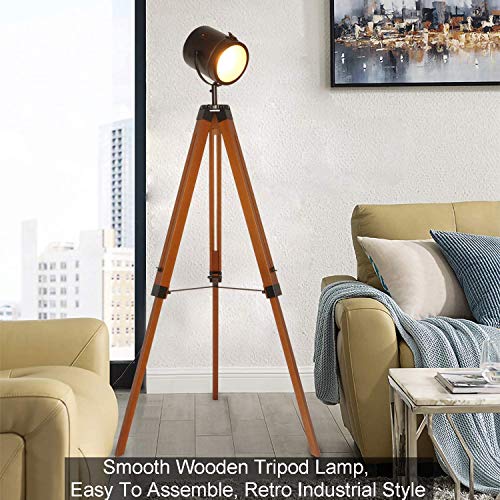 Wooden Tripod Floor Lamp for Living Room, Adjustable Standing Light Y9009