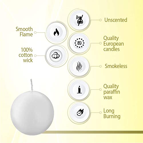 White Ball Candles 2.75 Inches Unscented Dripless Smokeless Set E781787