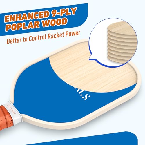 Wood Pickleball Paddle Set of 4 with Balls and Carry Bag H703