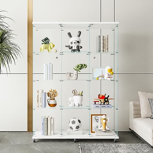 Glass Display Cabinet with 12 Shelves and Double Doors, Black A543