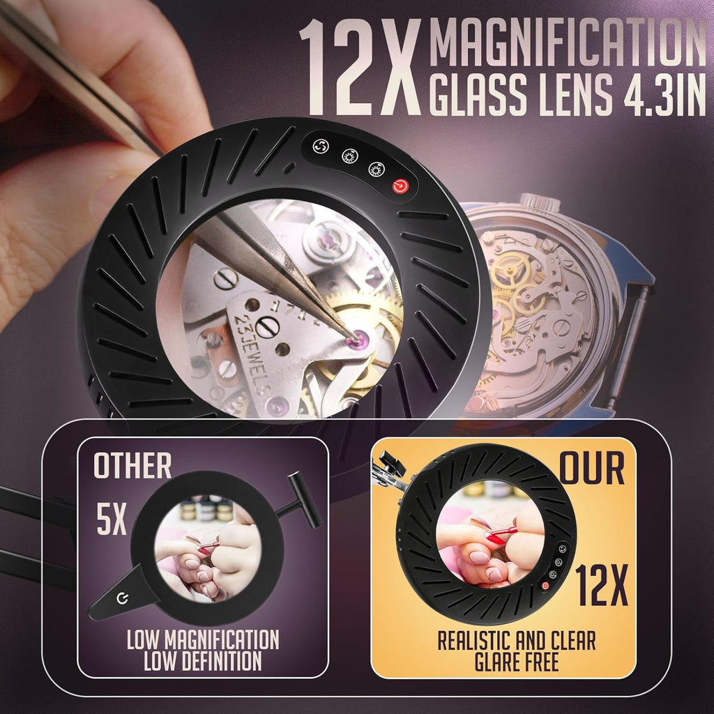 Magnifying Glass with Light and Stand, 2-in-1 Desk Lamp with Clamp F3871