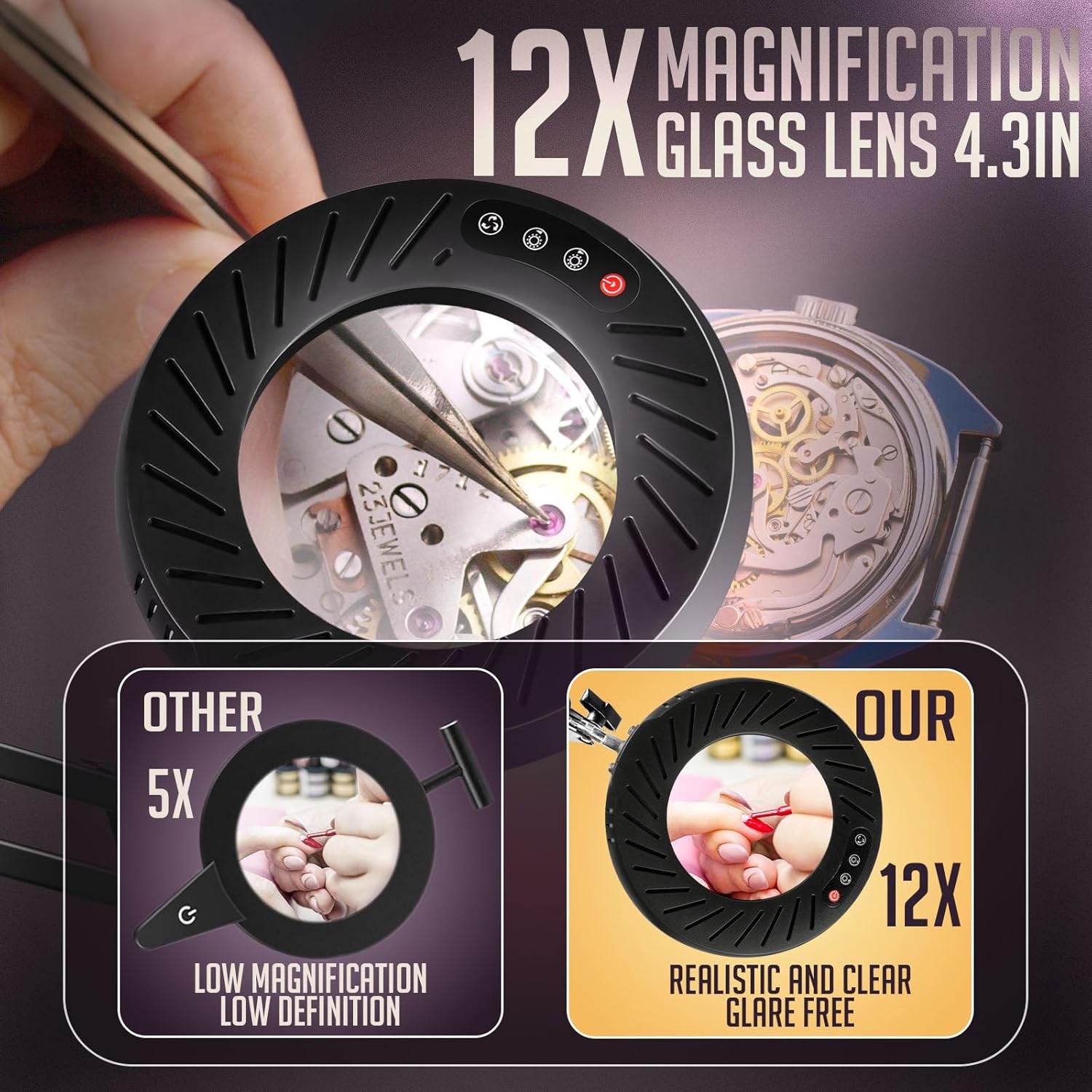 Magnifying Glass with Light and Stand, 2-in-1 Desk Lamp with Clamp F3871