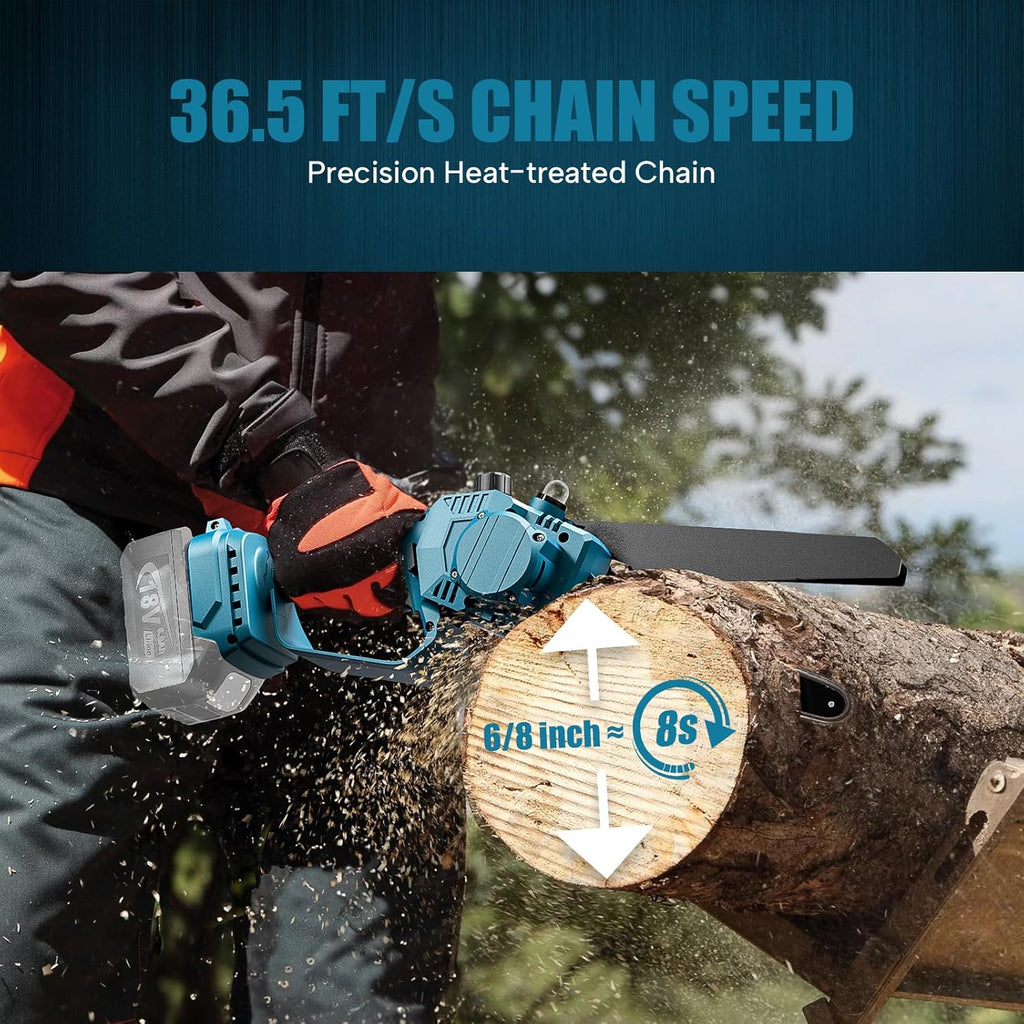 Cordless Mini Chainsaw 6 Inch & 8 Inch, Brushless Handheld Chain Saw with Oiler for Tree Branch Wood Cutting H1237