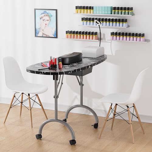 Foldable Manicure Nail Table with Drawer, LED Lamp, and Carry Bag A342452