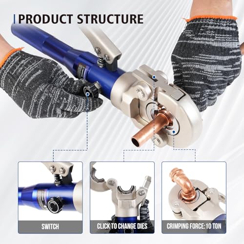 Hydraulic Copper Tube Crimping Tool with 1/2, 3/4, 1-inch Jaw B79589