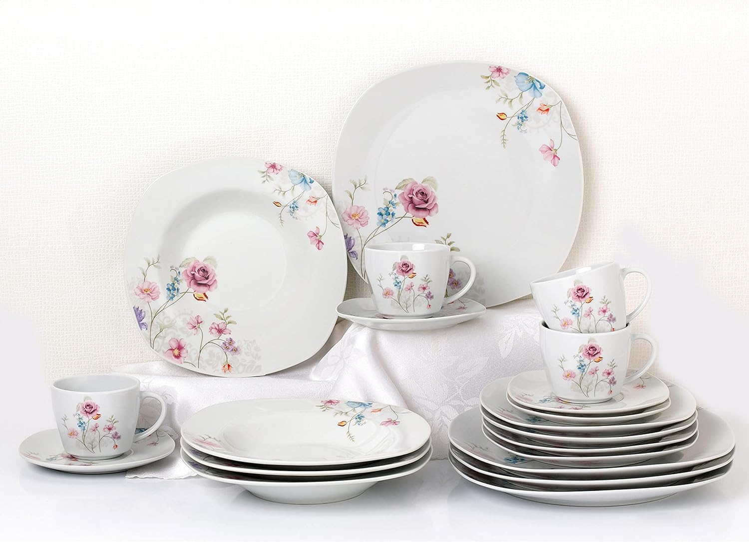 Porcelain 20 Piece Square Dinnerware Set for 4, White U568950
