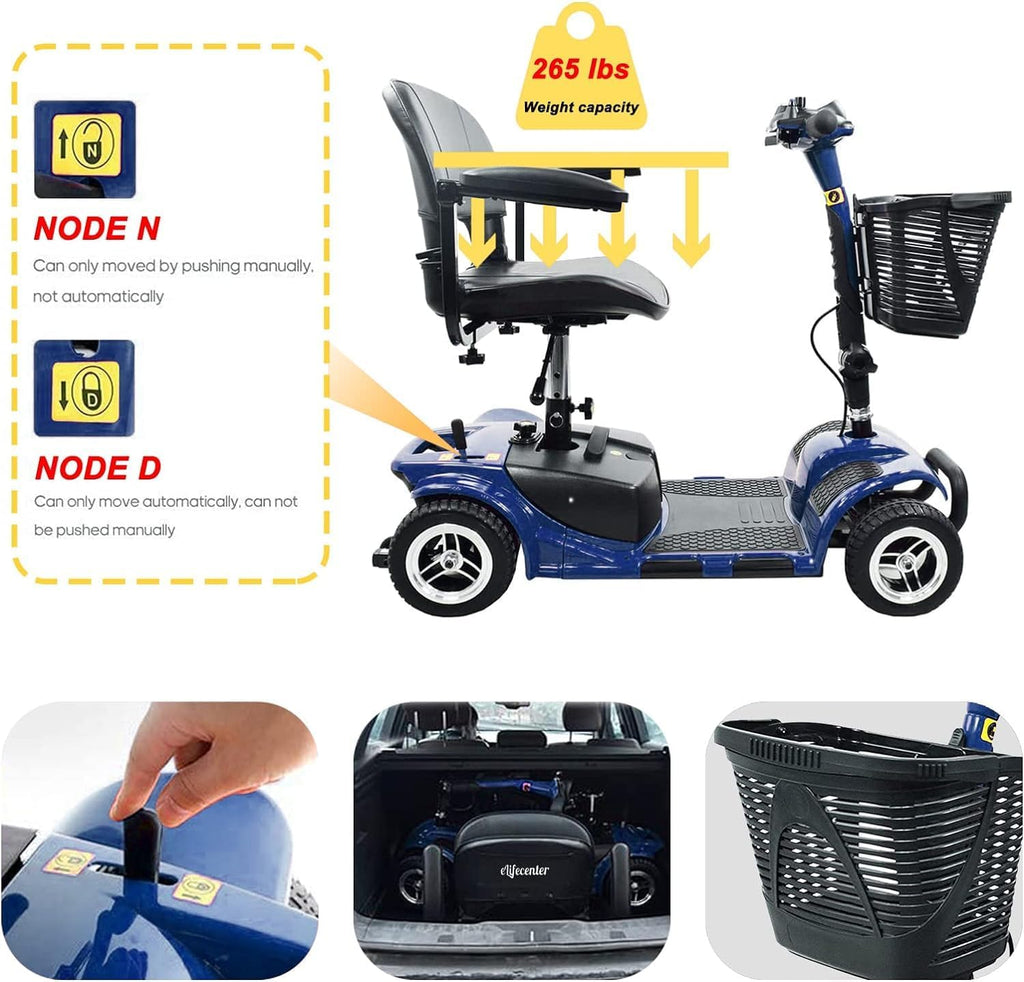 4 Wheel Mobility Scooter for Seniors, Collapsible Travel Scooter with Basket P96597